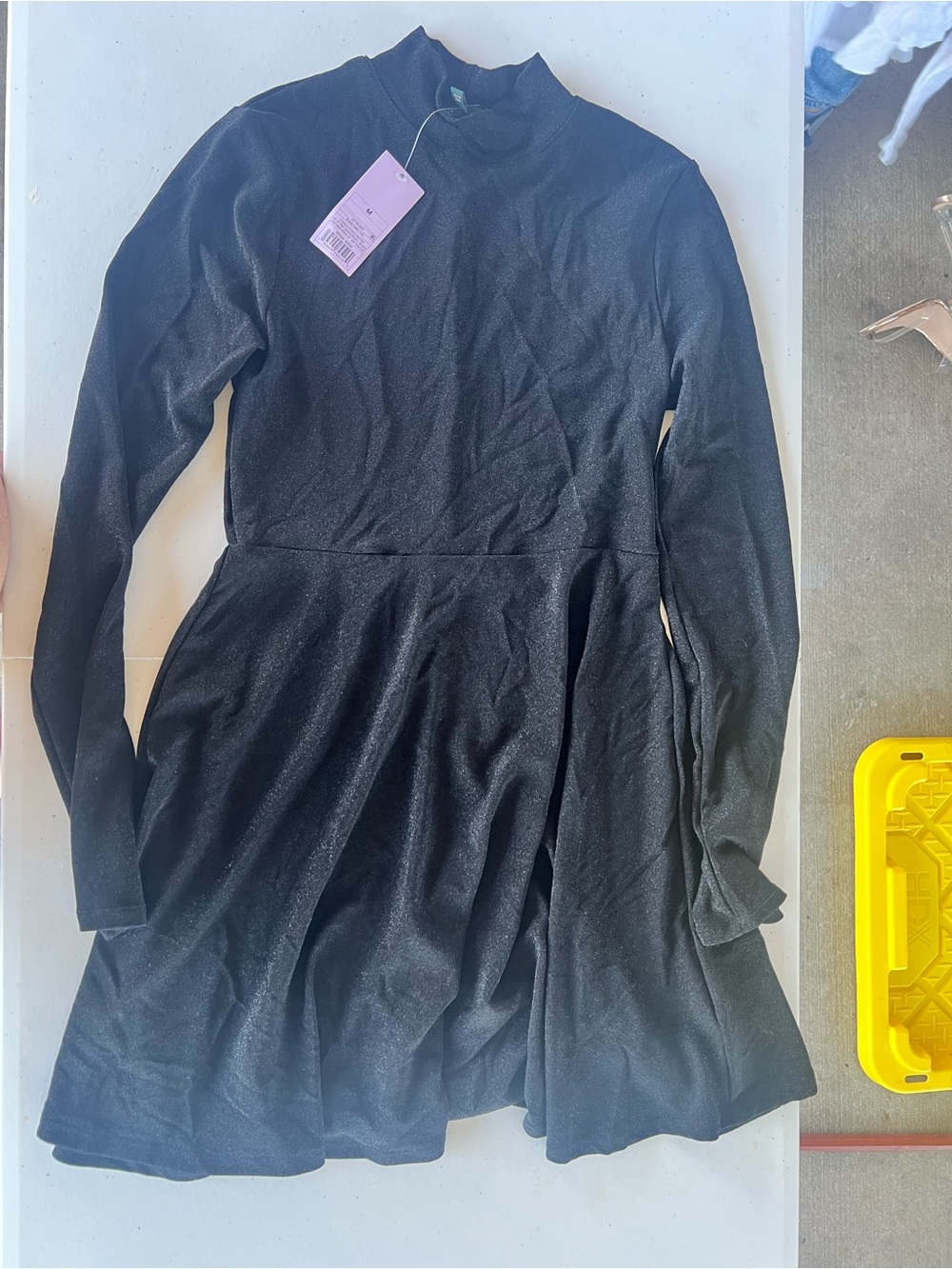 Black Long Sleeve Fit-and-Flare Dress